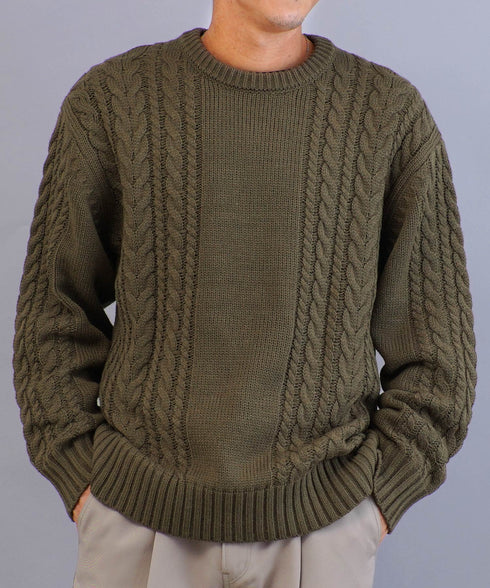 ケーブルクルーニット | ニット クルーネック セーター メンズ 洗える ニットセーター ウォッシャブル トップス 黒 白 秋 秋服 秋物 冬 冬服 冬物 春 春服 春物